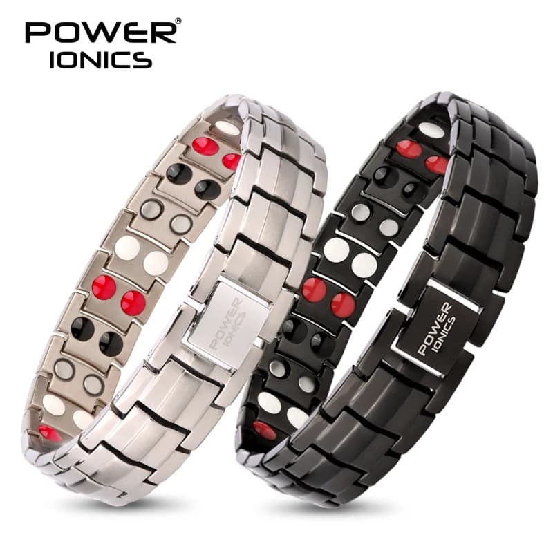 Power Ionics 4 in1 100% Titanium Mens Big Anion FIR Magnetic germanio Balls accessorio per la pressione sanguigna braccialetto di fascino regalo di gioielli