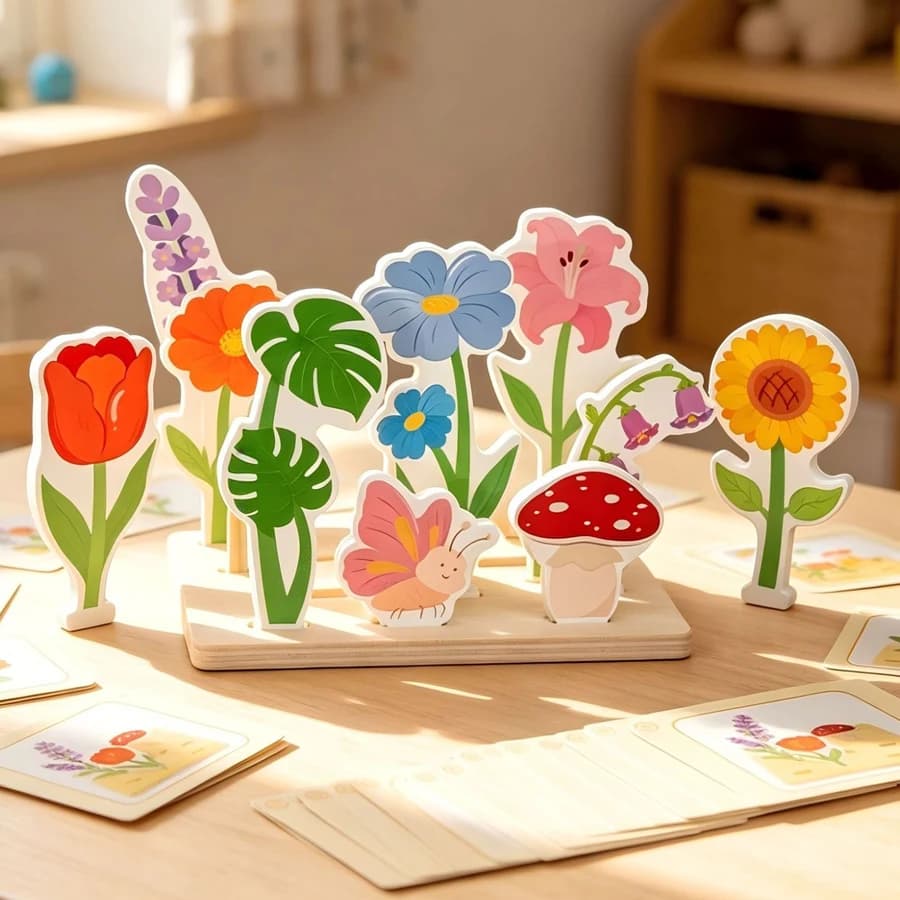 Montessori Wooden Flower Arrangement Game Kids Floral Matching Sorting Puzzle Blocks Educational Learning Toy for Toddler Girls