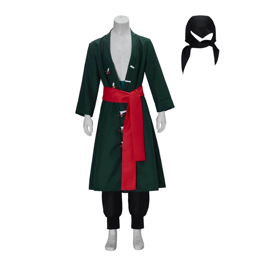 Anime Roronoa Cosplay Zoro Uniform Costume Coat Green Belt Pants Scarf Set Complete Men Adult Halloween Carnival Dress