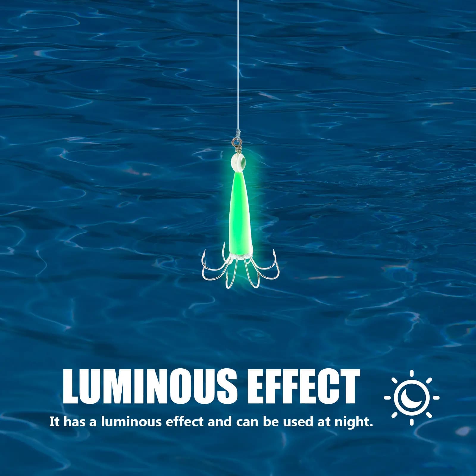 Amo da Pesca Luminoso per Calamari, Esche per Pesca Notturna, Ami Resistenti per Fiume, Lago, Stagno, Serbatoio