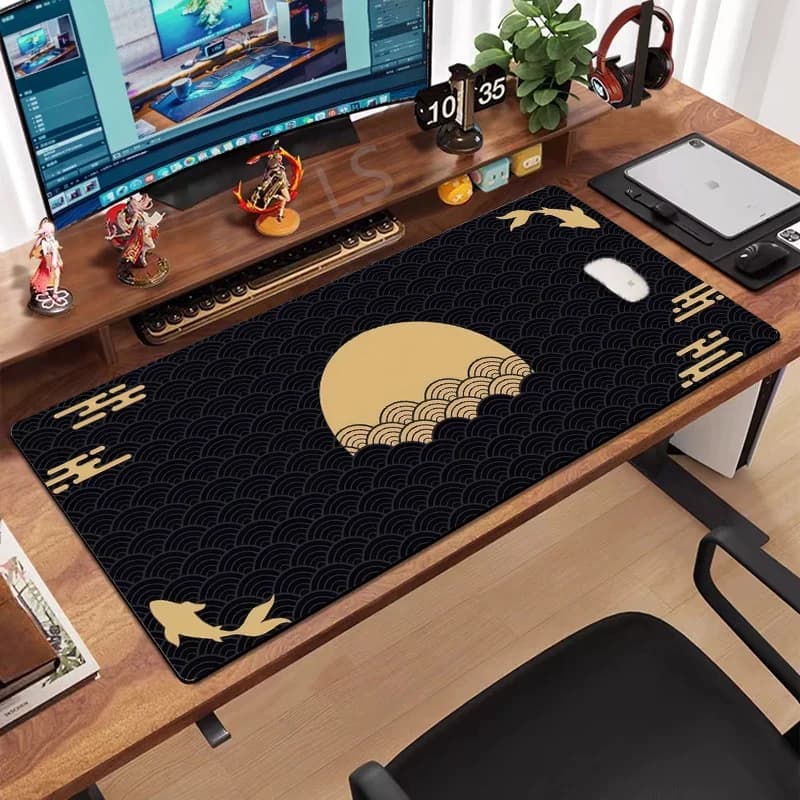 Tappetino per mouse da gioco ergonomico con design Koi a onda grande, cuscino per tastiera, morbido e confortevole, antiscivolo, per scrivania, accessori per giocatori