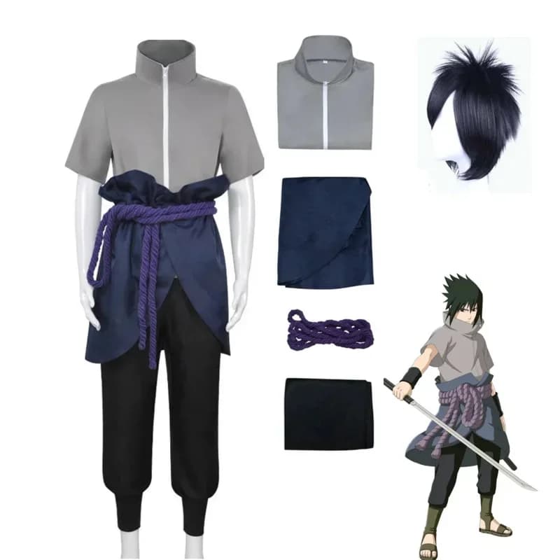 Costumes Cosplay Anime Hokage Uchiha Sasuke, Dress of Third Generation Shippuden, Halloween costume, Grey with Wig