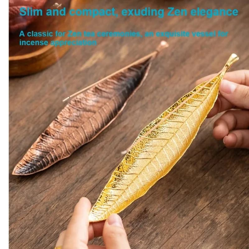 1 portaincenso in metallo a forma di foglia di Bodhi dorata – Elegante bruciatore per bastoncini di incenso non scolpito per aromaterapia e decorazioni per la casa