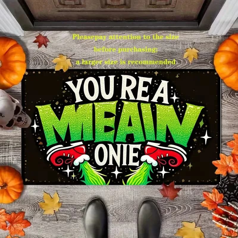 VIKAMA Christmas mat with funny slogans, You're themed non-slip mat in Bad Guy, indoor/outdoor entrance carpet, home decoration