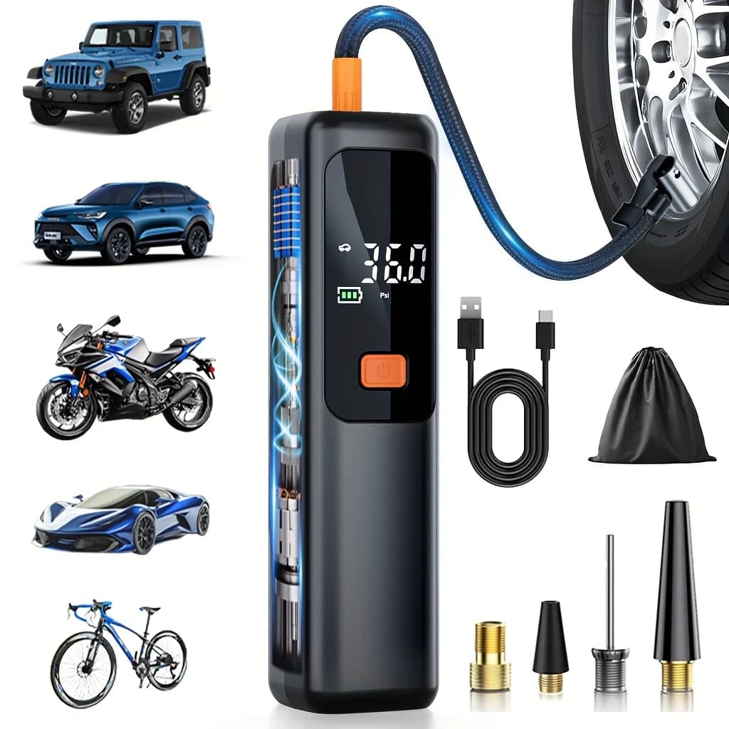 Compressore d'aria portatile, gonfiatore per pneumatici da 150 PSI con display LCD, arresto automatico, ricarica USB per auto, bici, palloni