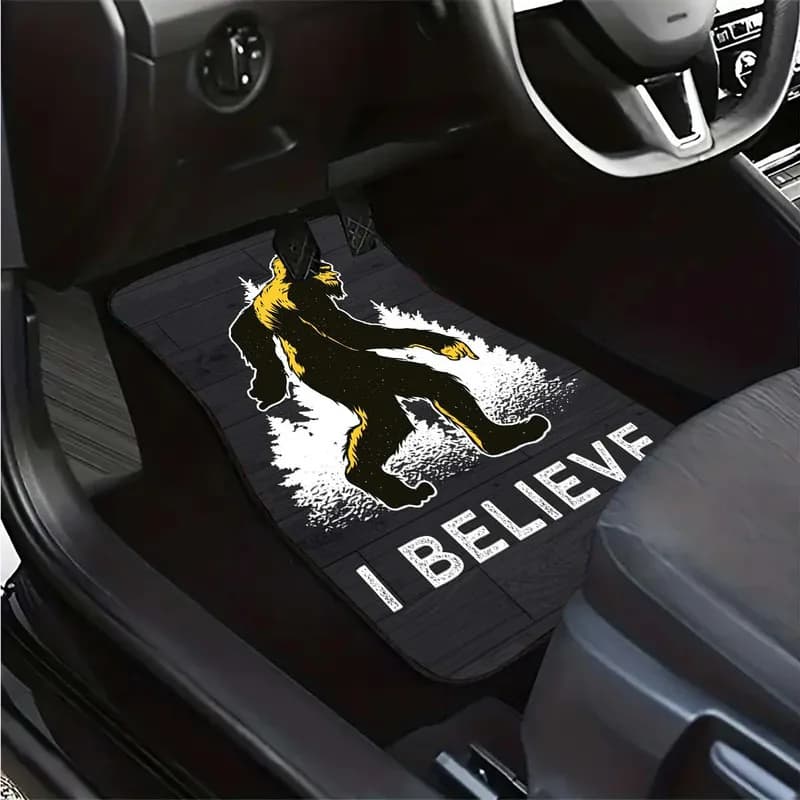 4Pcs Car Floor Mat Set, Bigfoot I Believe Graphic, Novelty Outdoor Vehicle Floor Mats