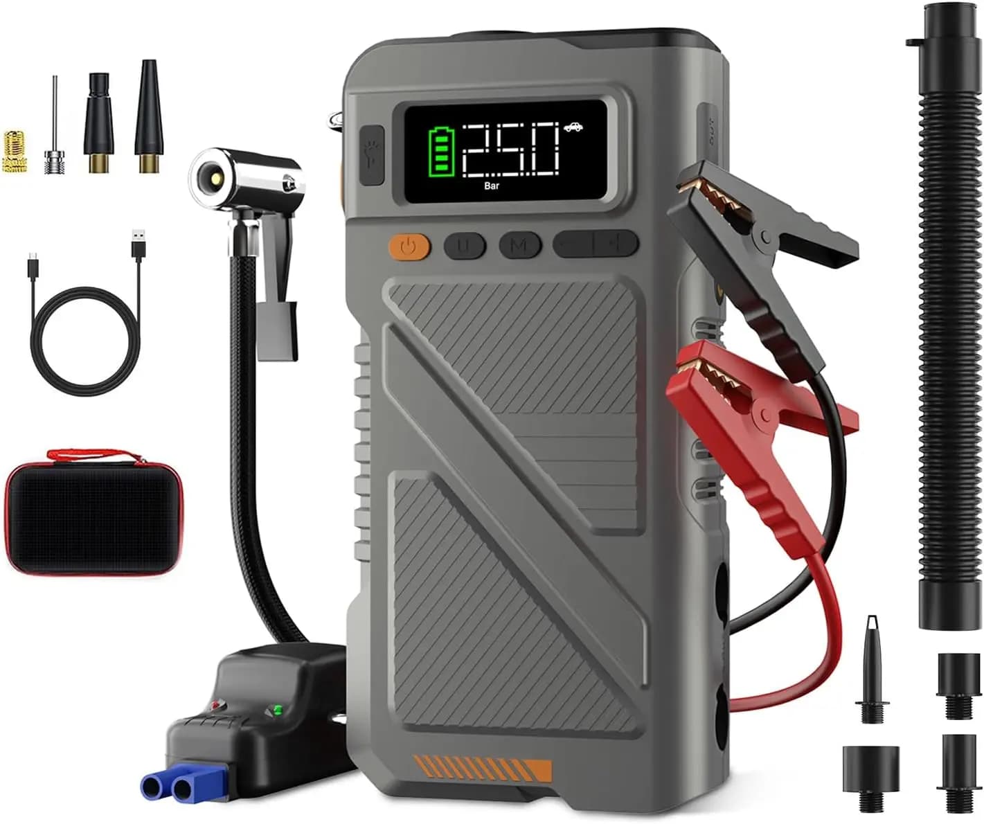 Avviatore di Emergenza per Auto 9000A con Compressore d'Aria, Dispositivo Portatile 9-in-1 per Veicoli a Benzina e Diesel, Include Pompa Gonfiagomme