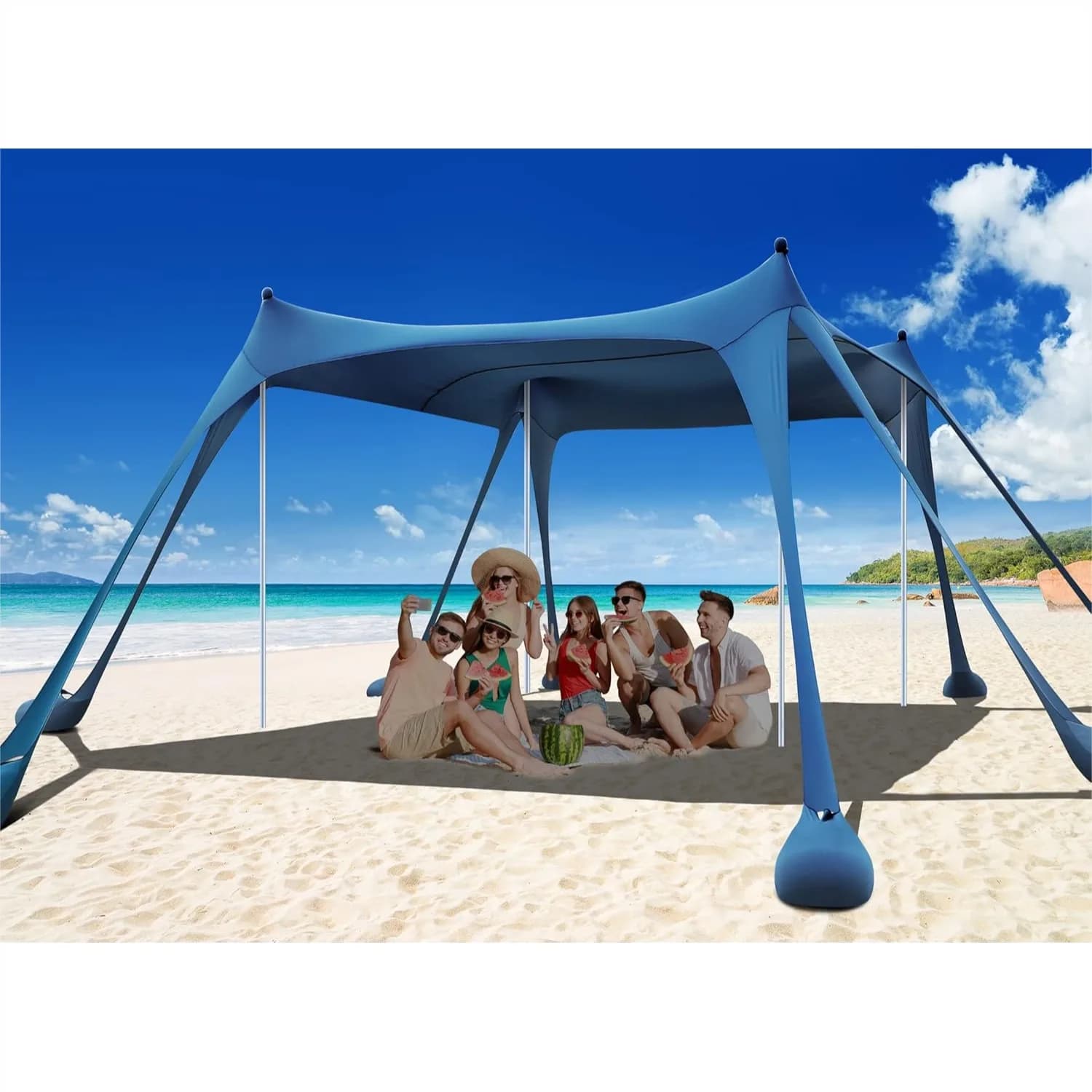 Tenda da Spiaggia Parasole UPF50+ con Sacchi di Sabbia, Pale, Picchetti e Pali, Gazebo 3x3 Metri per Campeggio, Pesca, Picnic