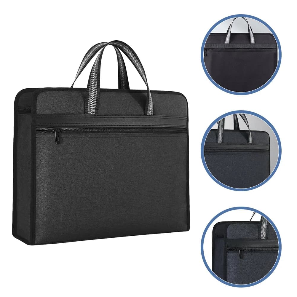 Portadocumenti Nero Multistrato con Cerniera, Borsa Porta Documenti Portatile, Organizer per Documenti, Cartella da Viaggio per Affari