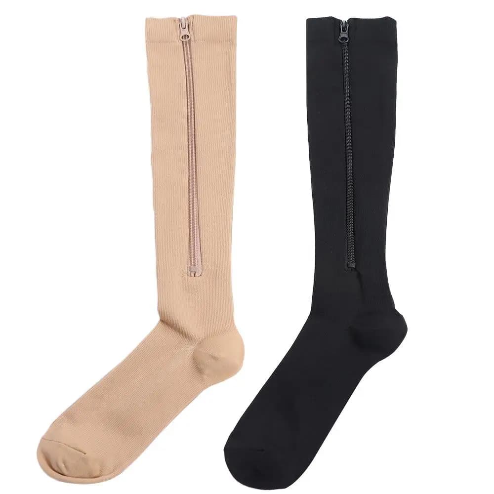 Nylon Compression Zipper Socks Colour of Skin Stockings Varicose Veins Socks Closed Toe Calf Stretch Socks