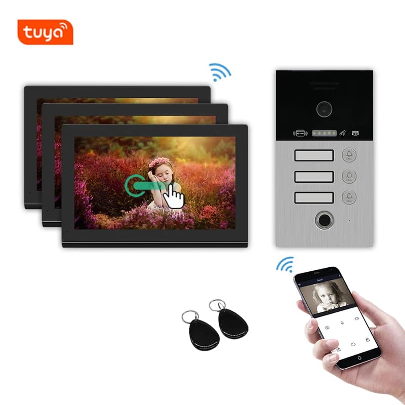 Fingerprint IP Wifi Video Door Phone Intercom Ring Doorbell For 1/2/3/4 Houses Multi Apartments App Control Tuya Smart