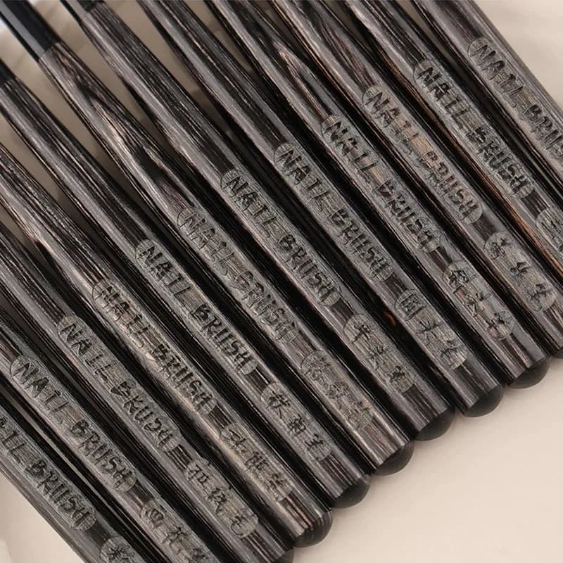 1/12 Pezzi Pennelli Triangolari in Legno di Sandalo per Nail Art, per Linee, Pittura Sfumata, Estensione Gel UV, Penna per Disegno