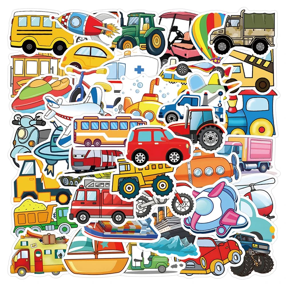 10/30/50/110pcs Engineering Vehicle Transports Stickers Cartoon Truck Airplane Declas Toy DIY Laptop Suitcase Cute Sticker Packs