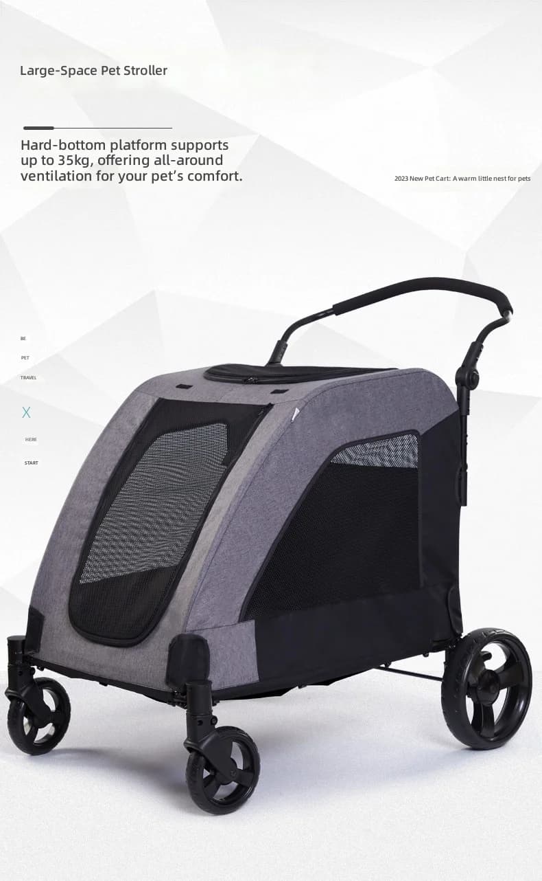 Large Pet Stroller, Foldable Cat and Dog Carrier, High Capacity, for Injured Elderly Pets, Portable Pet Cart