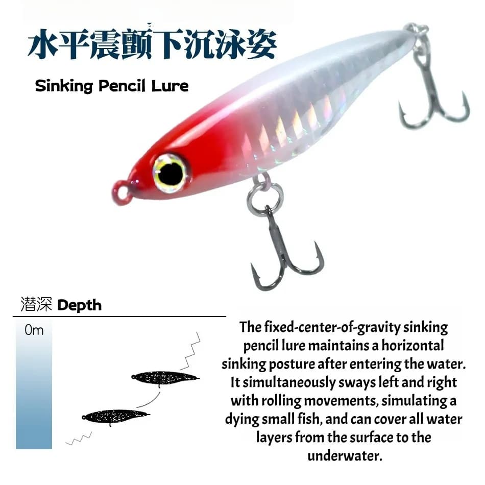 Swolfy 10pcs 2.9g/4.2g Sinking Pencil Bait Wobble Hard Lure for Saltwater Freshwater Trout Bass Mackerel Topmouth Culter Tilapia