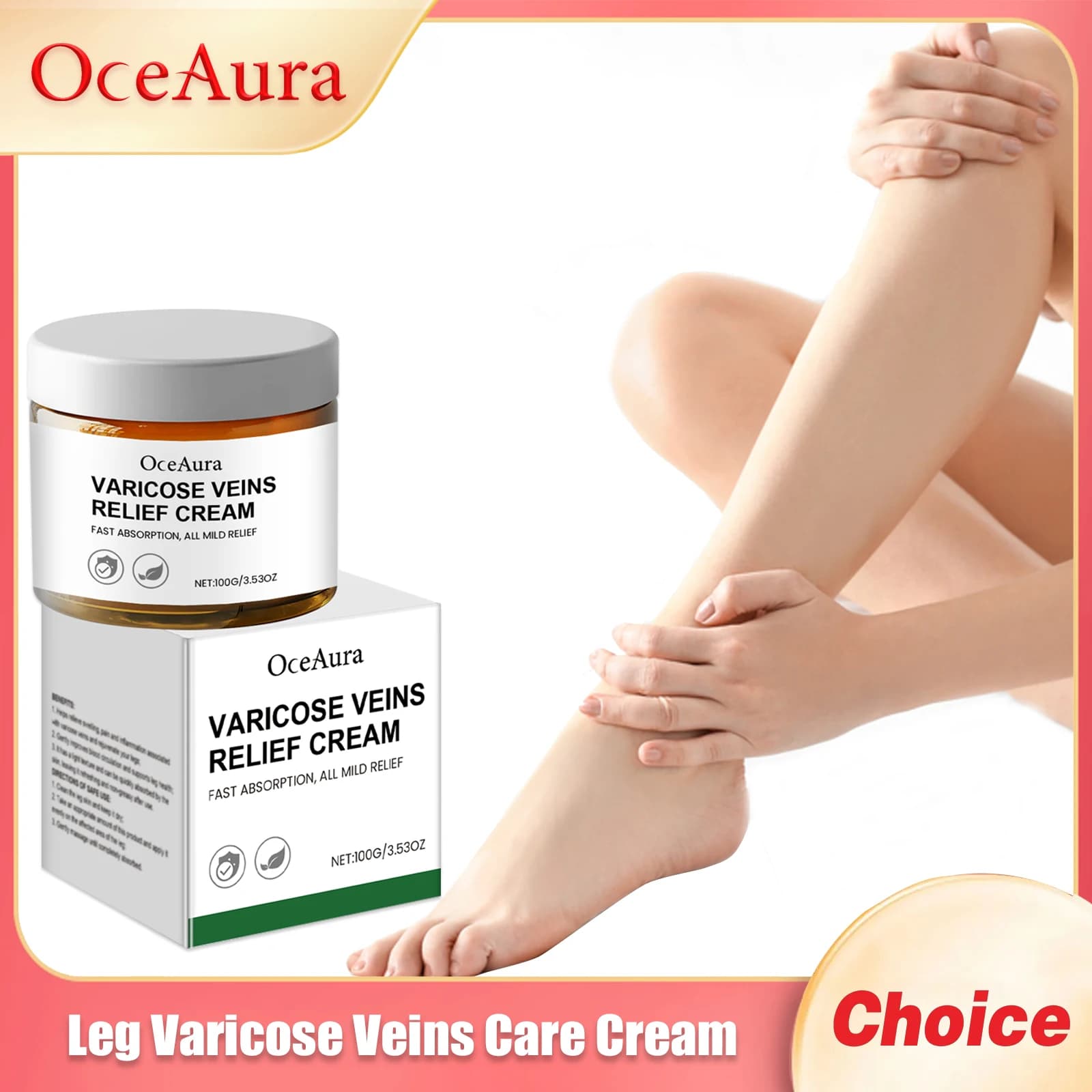 OceAura Crema per alleviare le vene varicose Migliora la circolazione sanguigna Allevia le gambe dilatate Elimina vasculite Flebite Unguento 100g