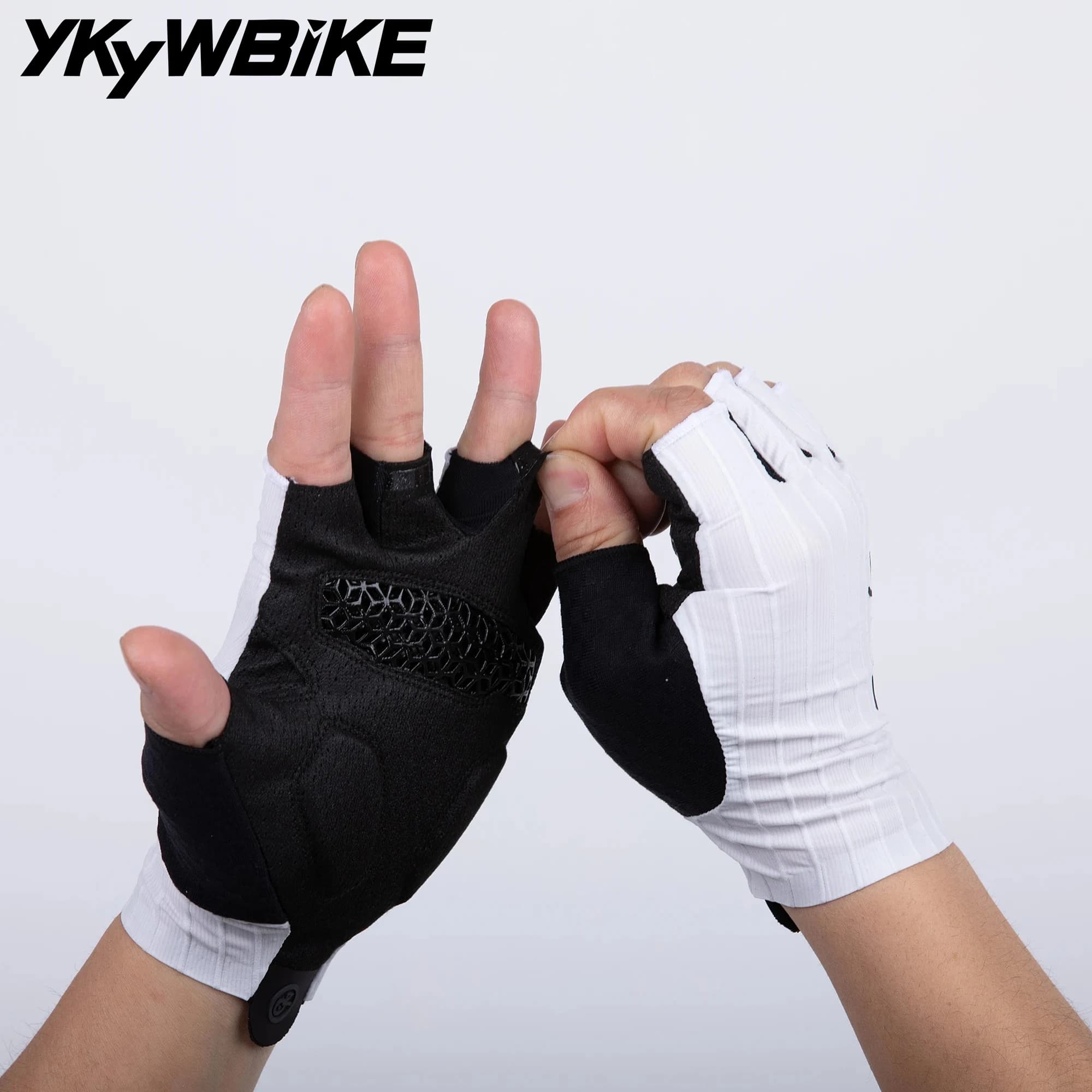YKYW Cycling Gloves Mid White Fins Women's Road Bike Gloves for Men MTB Striped Aerodynamic Striped 3D Honeycomb MTB