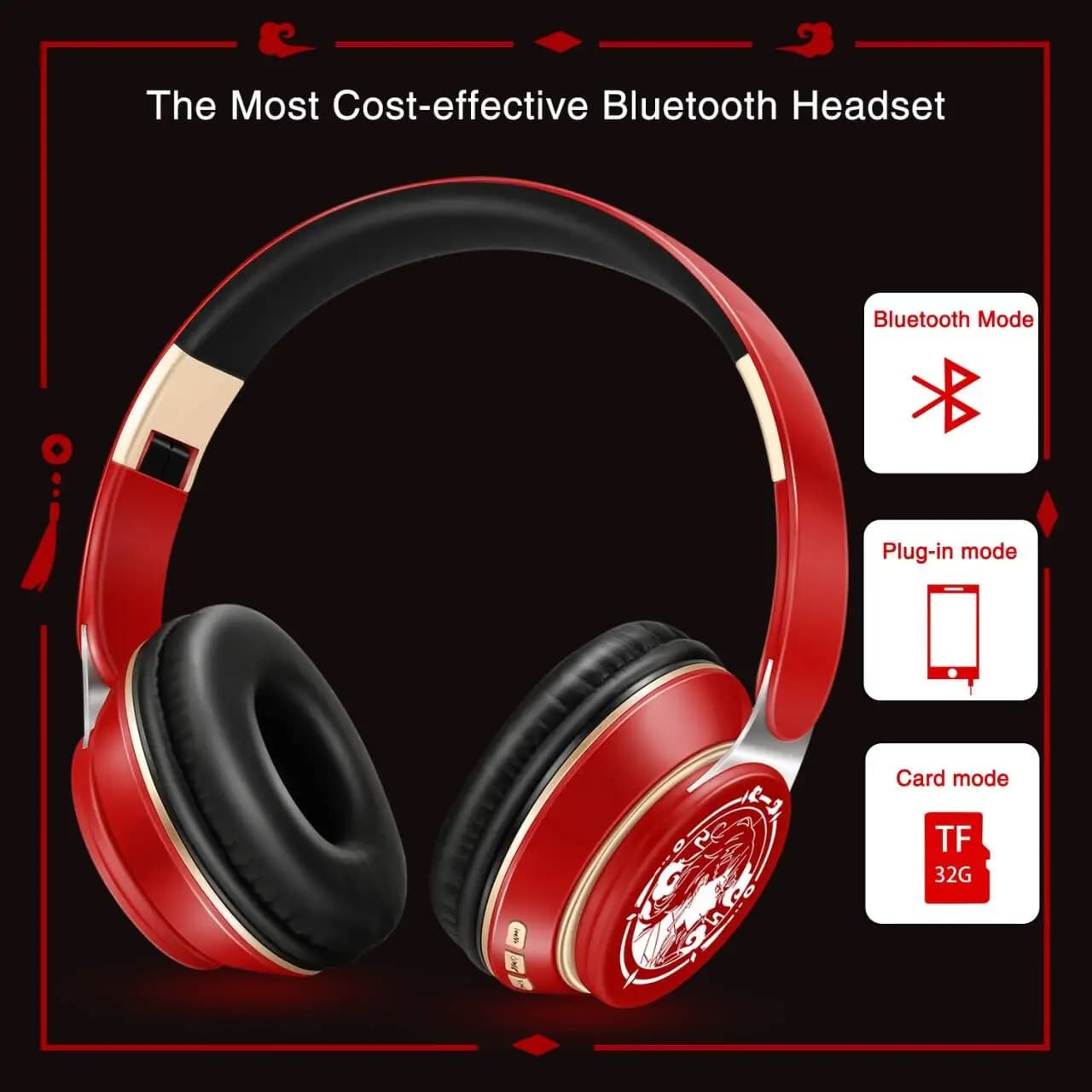 New Popular Bluetooth Headphones Stereo Headphones Original Wireless Charges Cosplay Game with MP3 FM and Microphone Student Gift