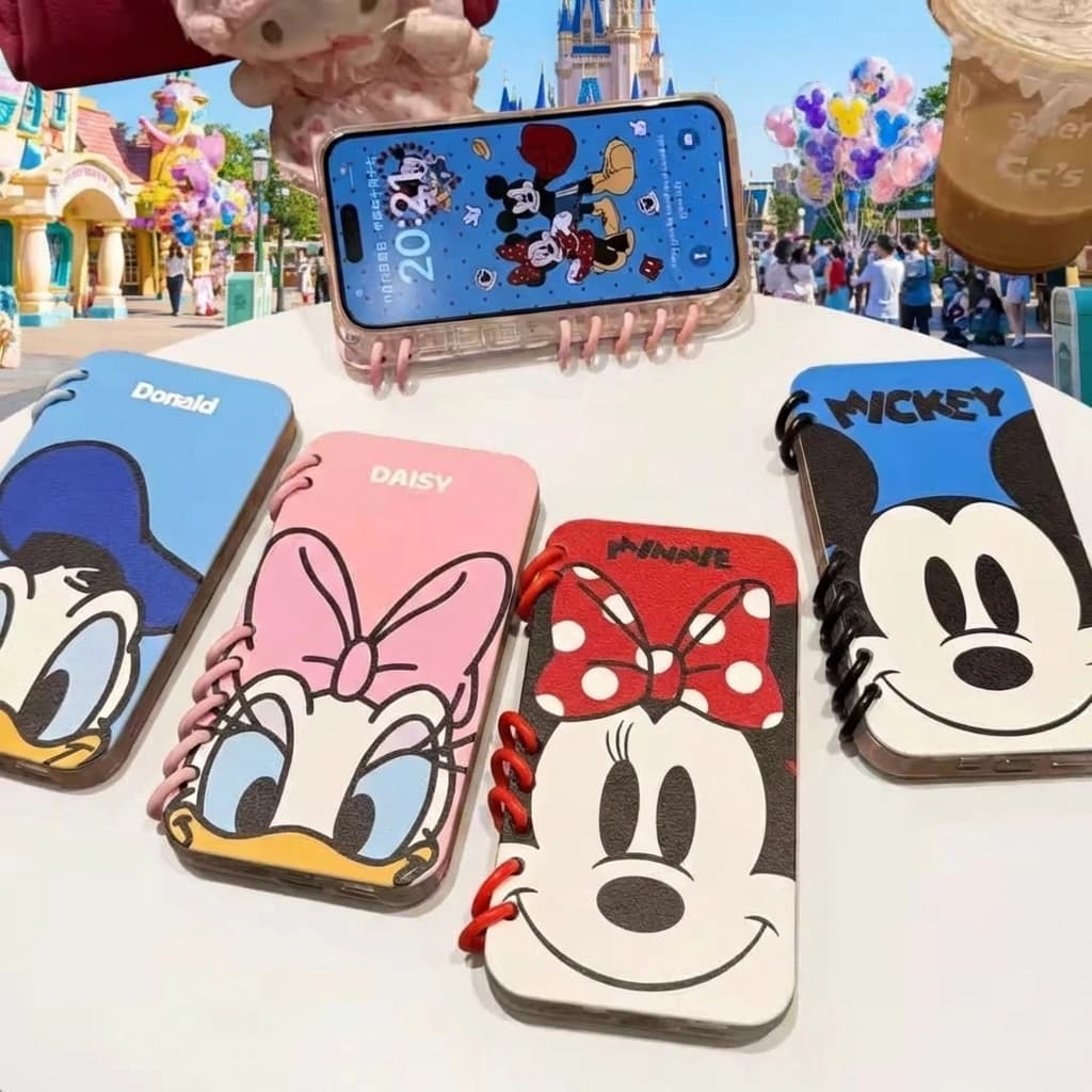 Custodia per iPhone 16 Pro Max con design a libro e protezione per iPhone 15 14 13, stile notebook, con cartoni animati di Topolino e Minnie