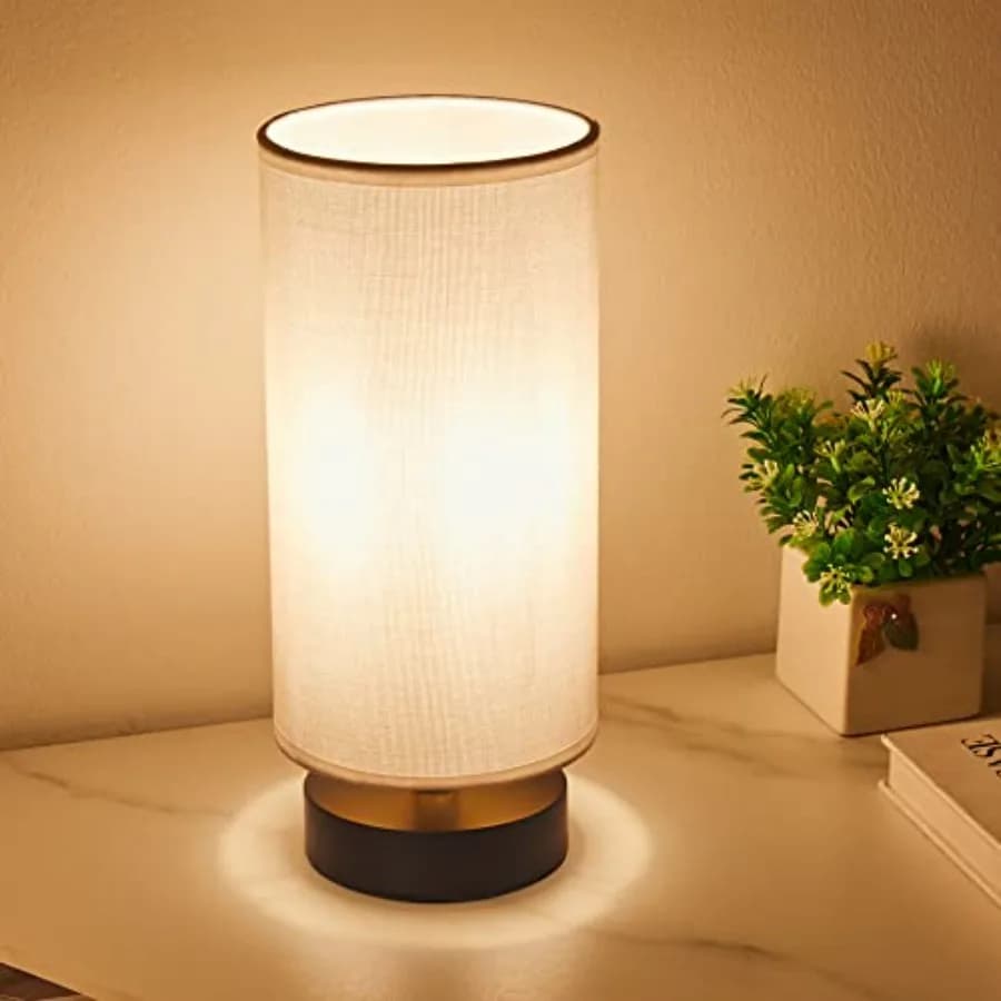 Table Lamp, Bedside Nightstand Lamp, Simple Desk Lamp, Cylinder Table Lamp for Bedroom Living Room Office Study, Shade and Blac