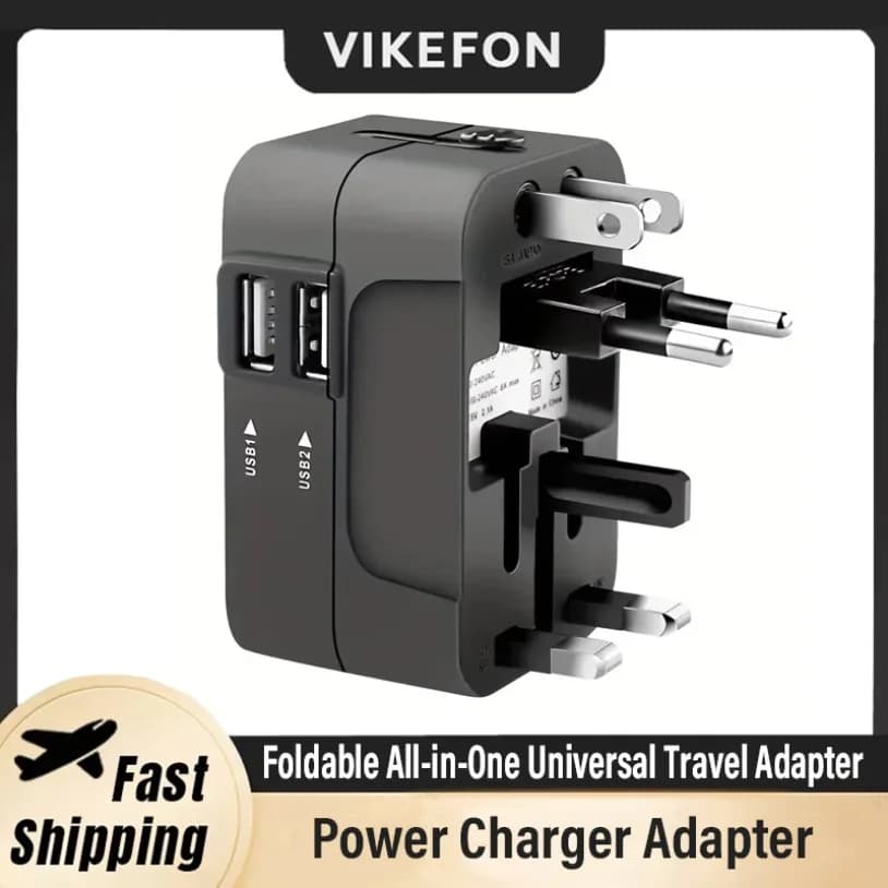 Adattatore da viaggio universale pieghevole all-in-one EU UK US AU Adattatore per caricabatterie Presa convertitore con doppia porta USB 2.1a