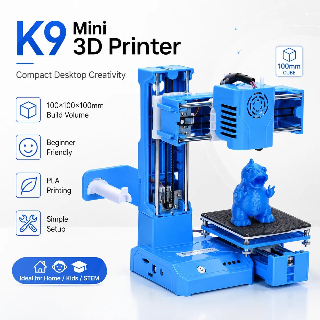 K9 Mini 3D Printer FDM 3D Printing Machine 100×100×100mm DIY Printer for Kids Beginners Home Education Gift
