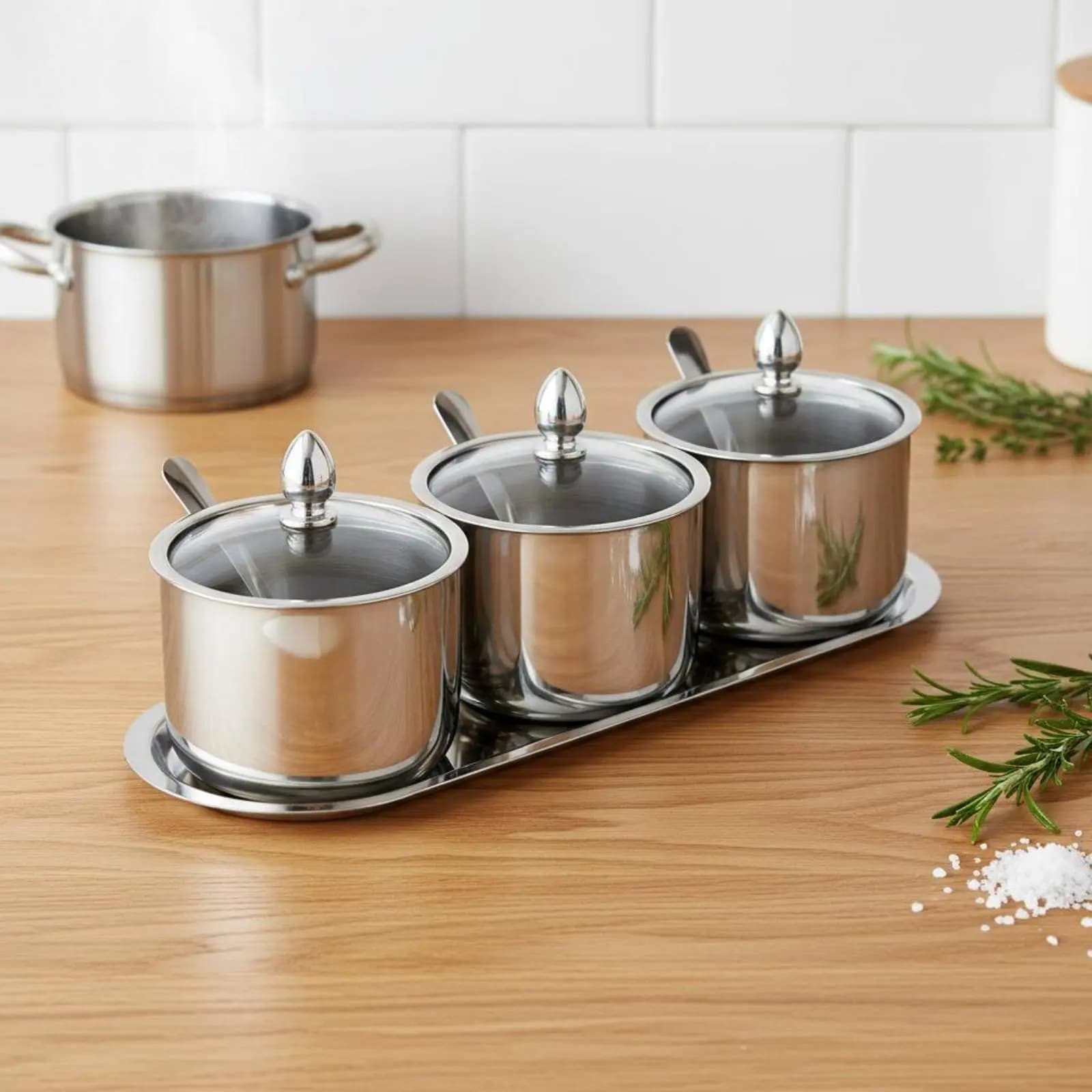 Set di Contenitori per Spezie in Acciaio Inox, Facile da Pulire, Organizzatore per Condimenti da Bancone Cucina e Tavola da Pranzo