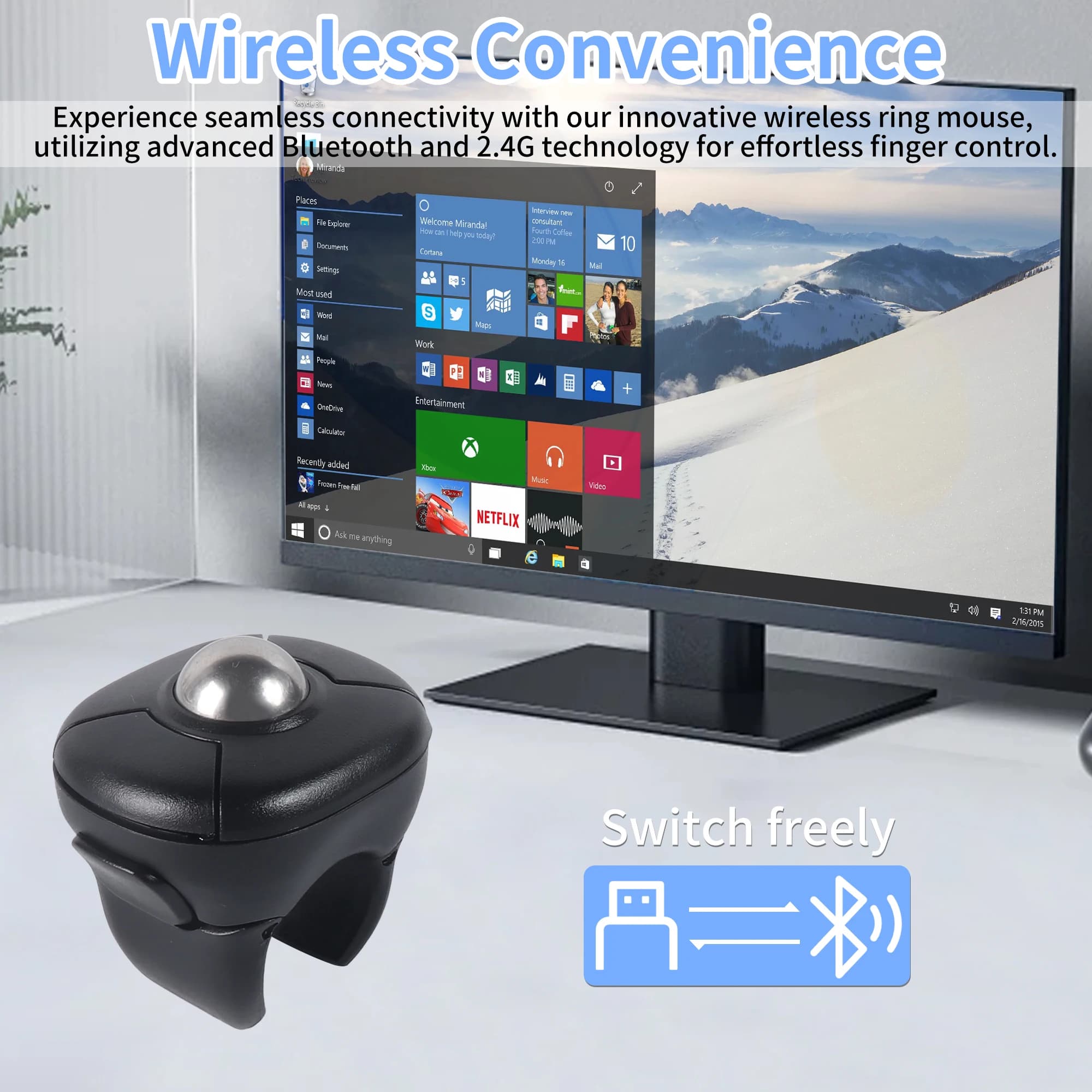 Mouse ad anello trackball wireless Bluetooth dual-mode, Air Mouse innovativo per la navigazione di pagine, ideale per TikTok, YouTube, PowerPoint, PC, Tablet, Telefono