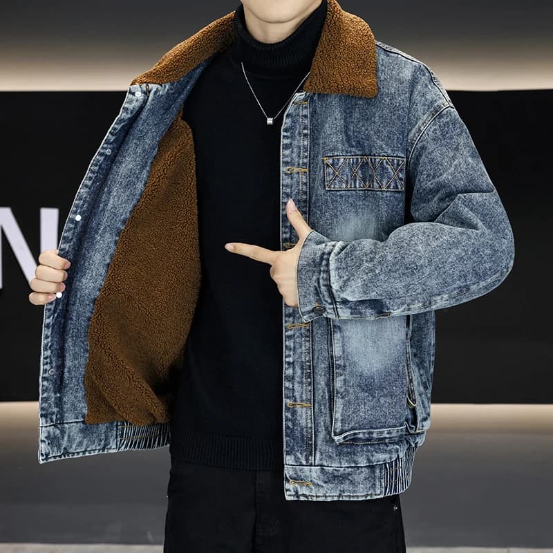 2025 Autunno Inverno Sherpa Fodera in pile Giubbotti di jeans Casual da uomo Addensare Jeans Cappotti Streetwear Cowboy Peluche Caldi Top Abbigliamento