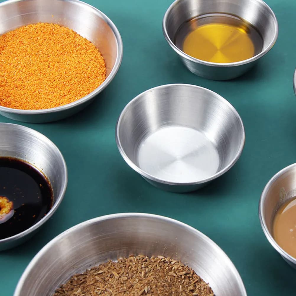 Set di 4 Ciotole per Salse in Acciaio Inox, Antiruggine, per Salsa di Soia, Insalata, Condimenti, Spezie, Barbecue, Picnic, Cucina