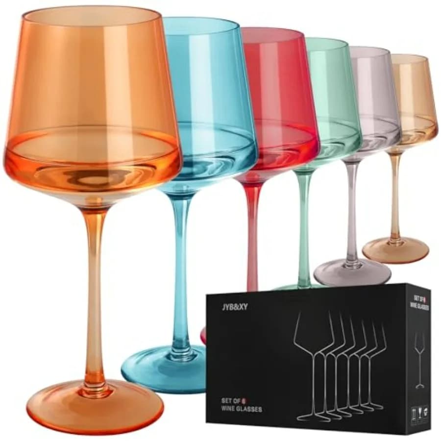 Set di bicchieri da vino colorati da 6-19 once in cristallo soffiato a mano colorato con stelo-Muticolor Cena per vino rosso bianco - Premium, gambo lungo Uniq