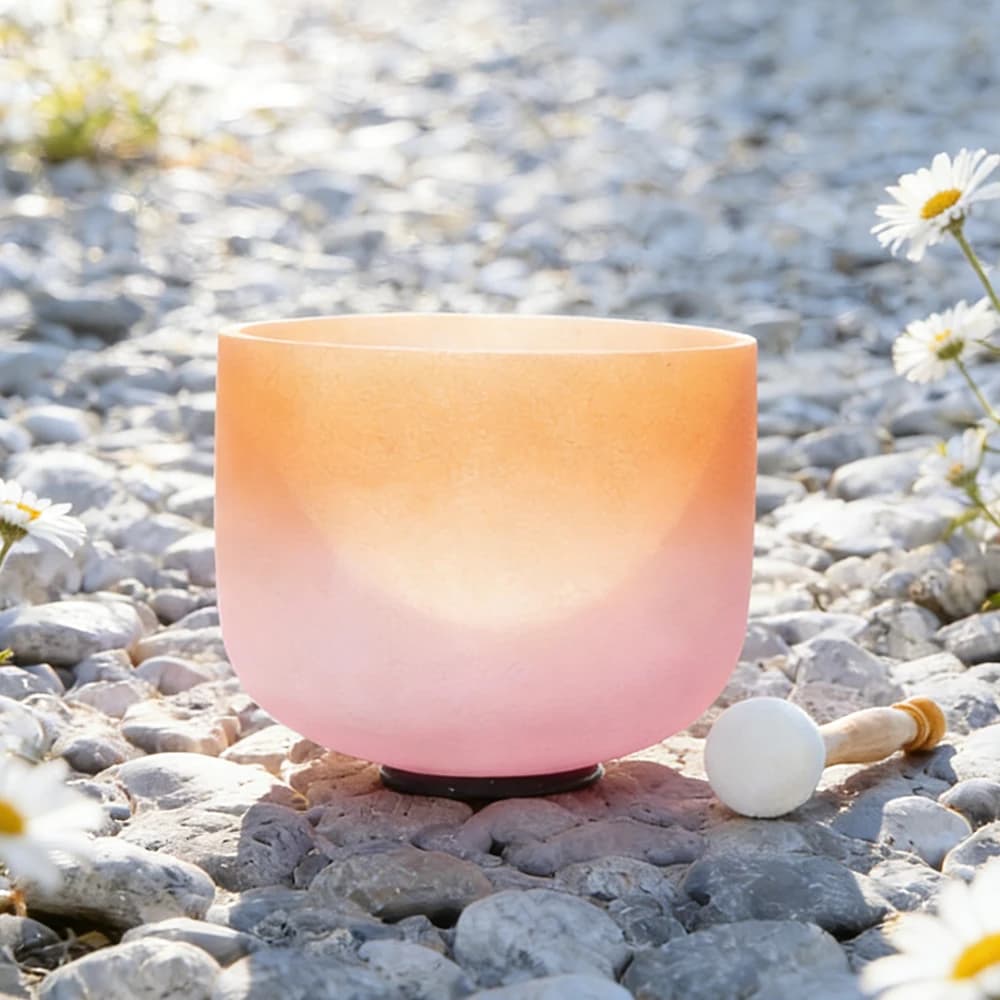 Hye-eun Orange&Pink 10inch Crystal Singing Bowl,Sound Healing Musical Instruments for Cleansing Stress Relief
