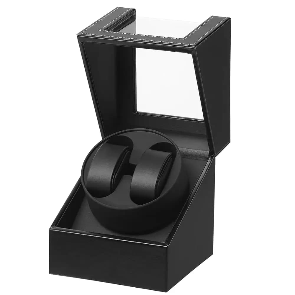 Avvolgitore Automatico per Orologi con Motore Giapponese Silenzioso, Alimentazione Tramite Adattatore CA o Batteria, Esterno in Pelle Premium e Cuscinetto Morbido Flessibile