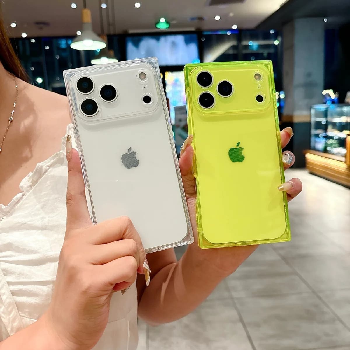 Custodia per telefono in silicone morbido trasparente quadrato a quattro angoli di lusso per iPhone 17 Air 16 15 14 Plus 13 12 11 Pro Max Crystal Ice Cube Cover