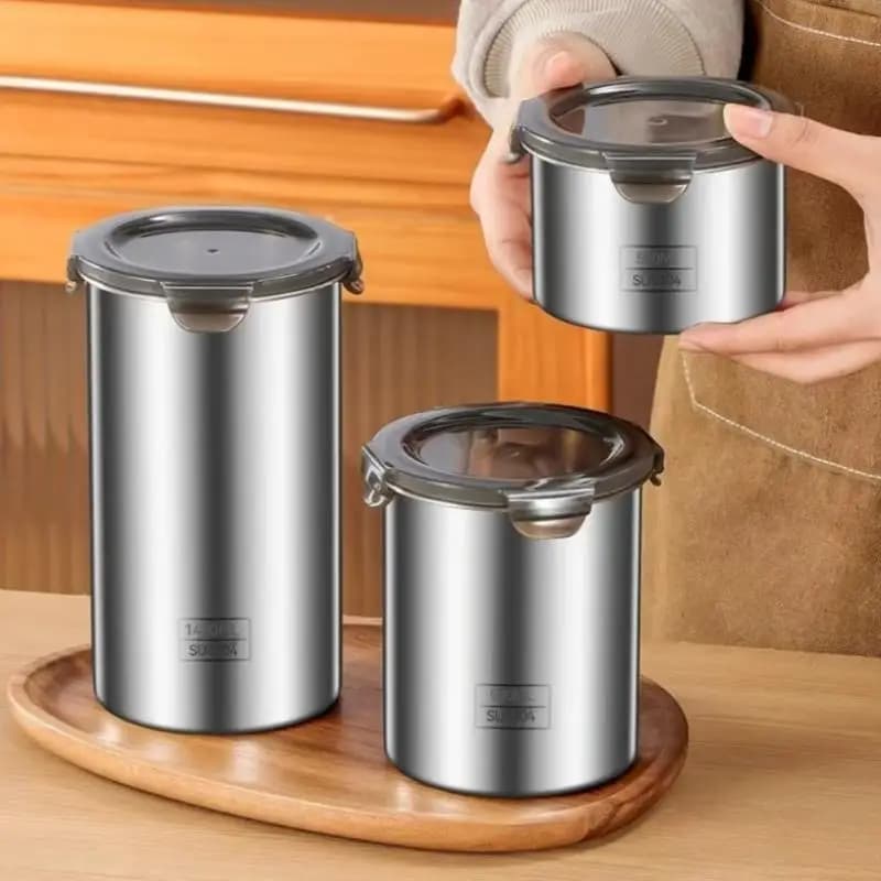 Storage Jars 500/900/1400ml Stainless Steel Sealed Container Jar Kitchen Organizer For Fresh Grain Vegetable Coffee