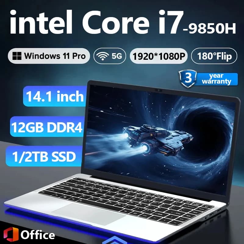 Nuovo computer portatile Intel Core i7 9850H Computer da 14,1 pollici 1920*1080 HD Laptop da gioco Windows 11 12GB DDR4 1TB SSD PC Notebook