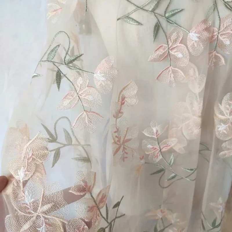 1yardX150cm Factory direct mesh lace four-leaf clover embroidery fabric girl Dress embroidery fabric cloth
