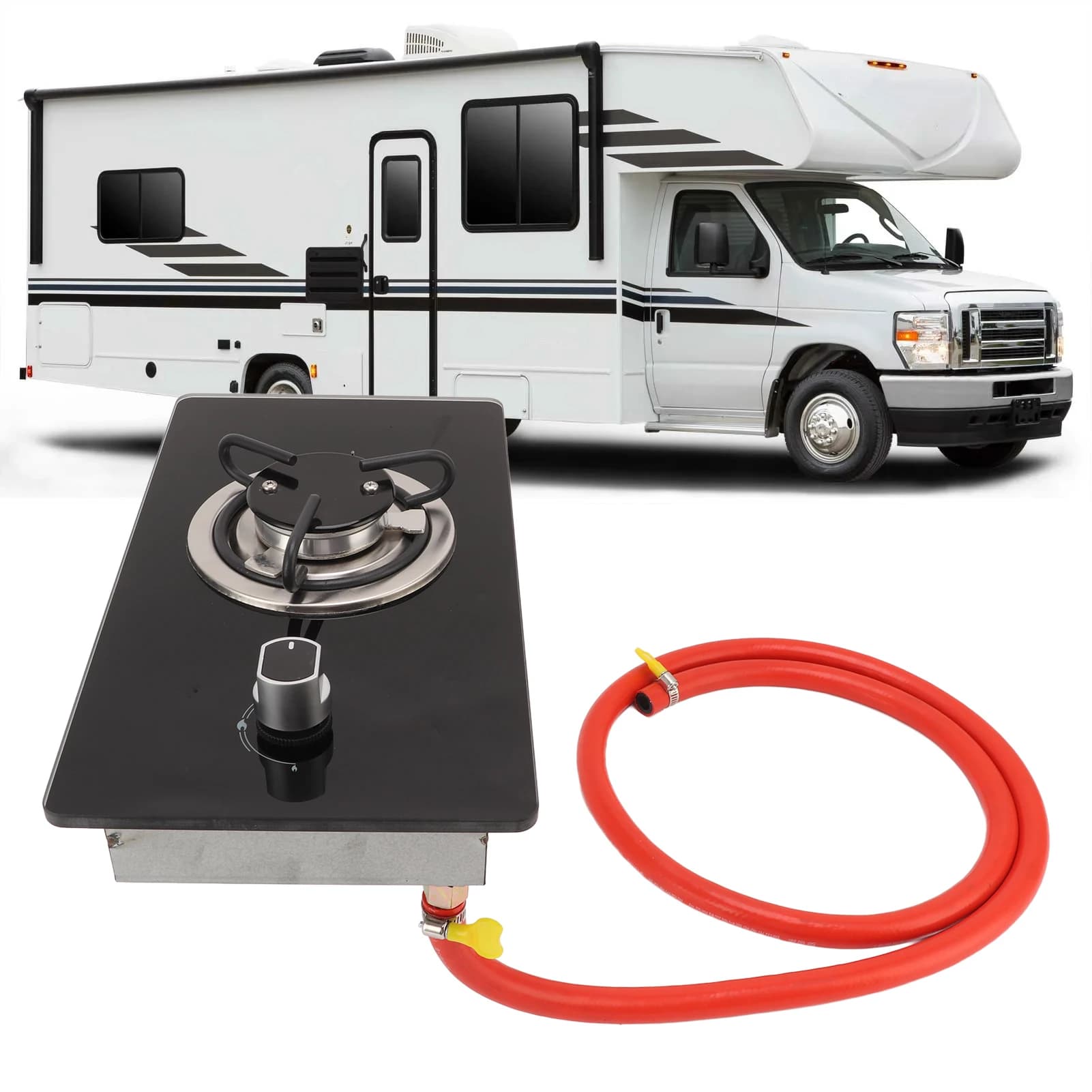 Stufa a gas a bruciatore singolo per camper Stufa da tavolo in vetro temperato da 365 mm × 200 mm 1,8 kW Il controllo preciso della fiamma variabile include tubo del gas da 1,5 m