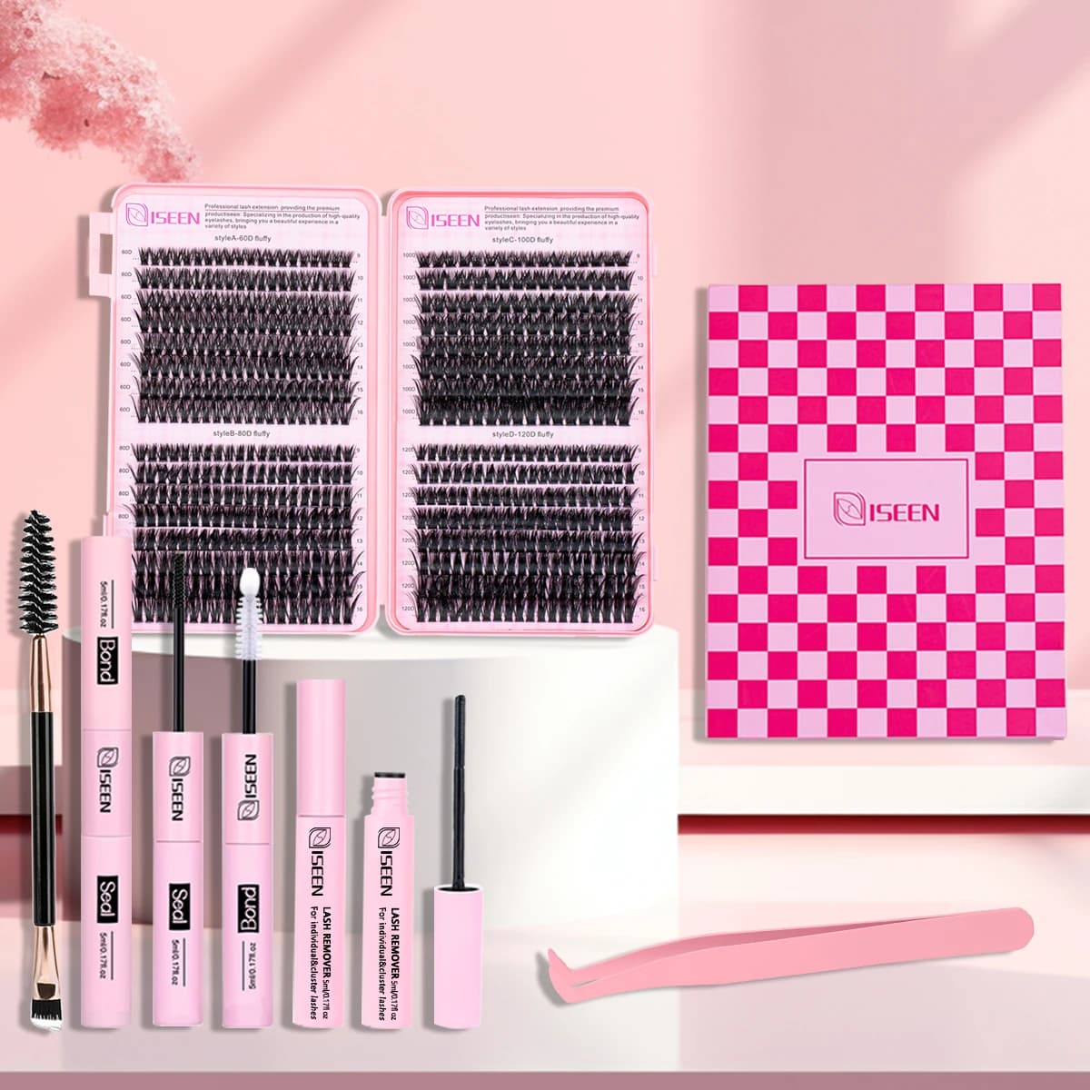 ISEEN Set of fake lashes segmented do-da-te Book for large-capacity lashes with glue, remove glue, Twezeer, brush, gift for festival