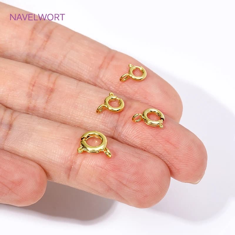 Chiusure a molla in ottone placcato oro 14K/18K, connettori a molla rotondi da 5/5,5/6/7 mm, chiusure per braccialetti, accessori per gioielli fai da te