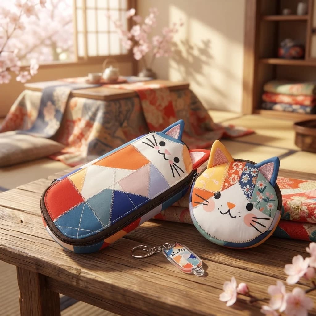 Nuovo Astuccio Multifunzionale di Alta Qualità alla Moda, Portatile, con Motivo Patchwork a Forma di Gatto, Grande Capacità, Portapenne per Studenti