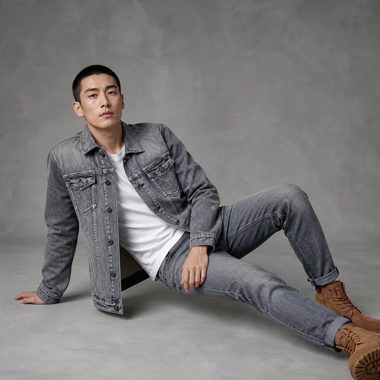 2026 En's Sets Single Breasted Casual Denim Jackets Straight Wide Leg Solid Color Male Jeans