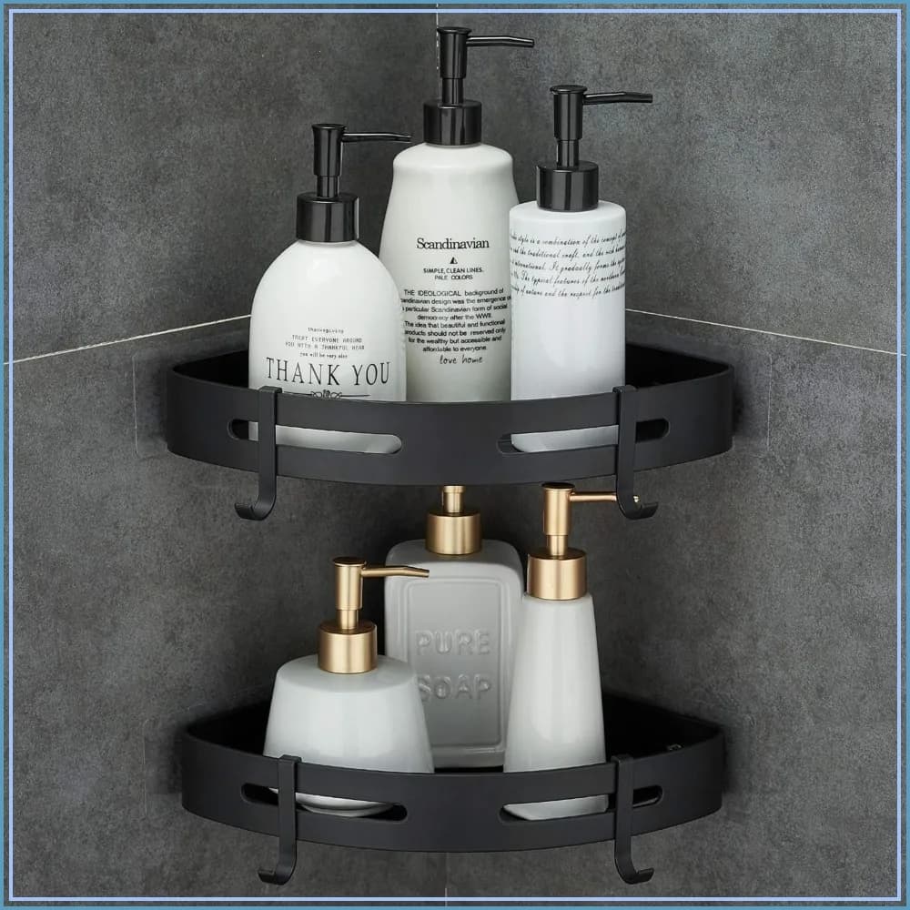 Adhesive Corner Shelf 2-Tier Shower Caddy Organizer for Bathroom Kitchen Toilet No Drilling