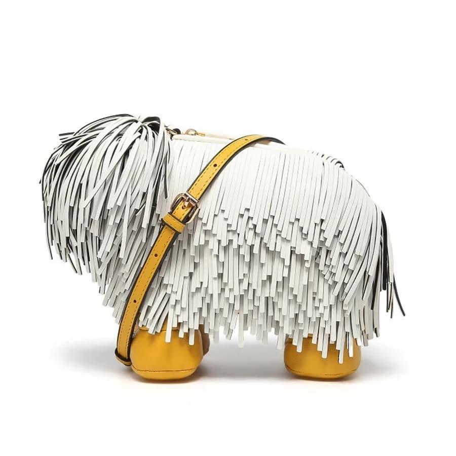 Nuova Borsa a Tracolla per Donna a Forma di Cane, Design Divertente Chow Chow con Decorazione a Nappine, Borsa a Spalla Personalizzata alla Moda