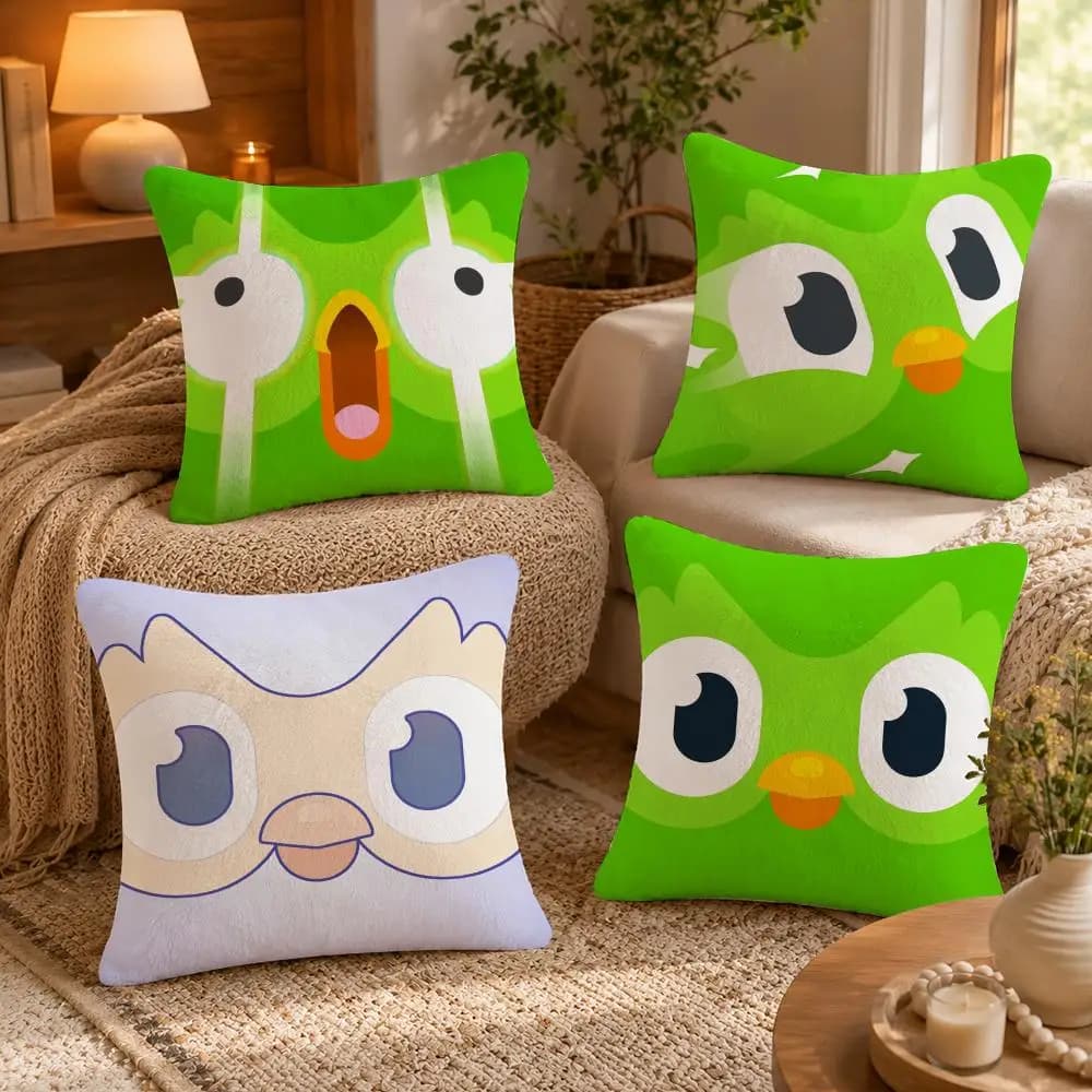 Cute Cartoon D-Duolingos Cushion Cover Soft Short Plush Pillow Case Double Sided Print Washable Sofa Bed Home Decor Gift