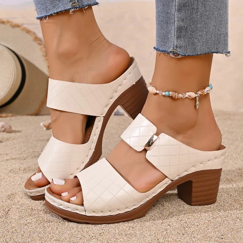 Elegant Women's Sandals with Big Heel and Open Toe, Adjustable Strap and Buckle, Women's Fashion Sandals Plus Size