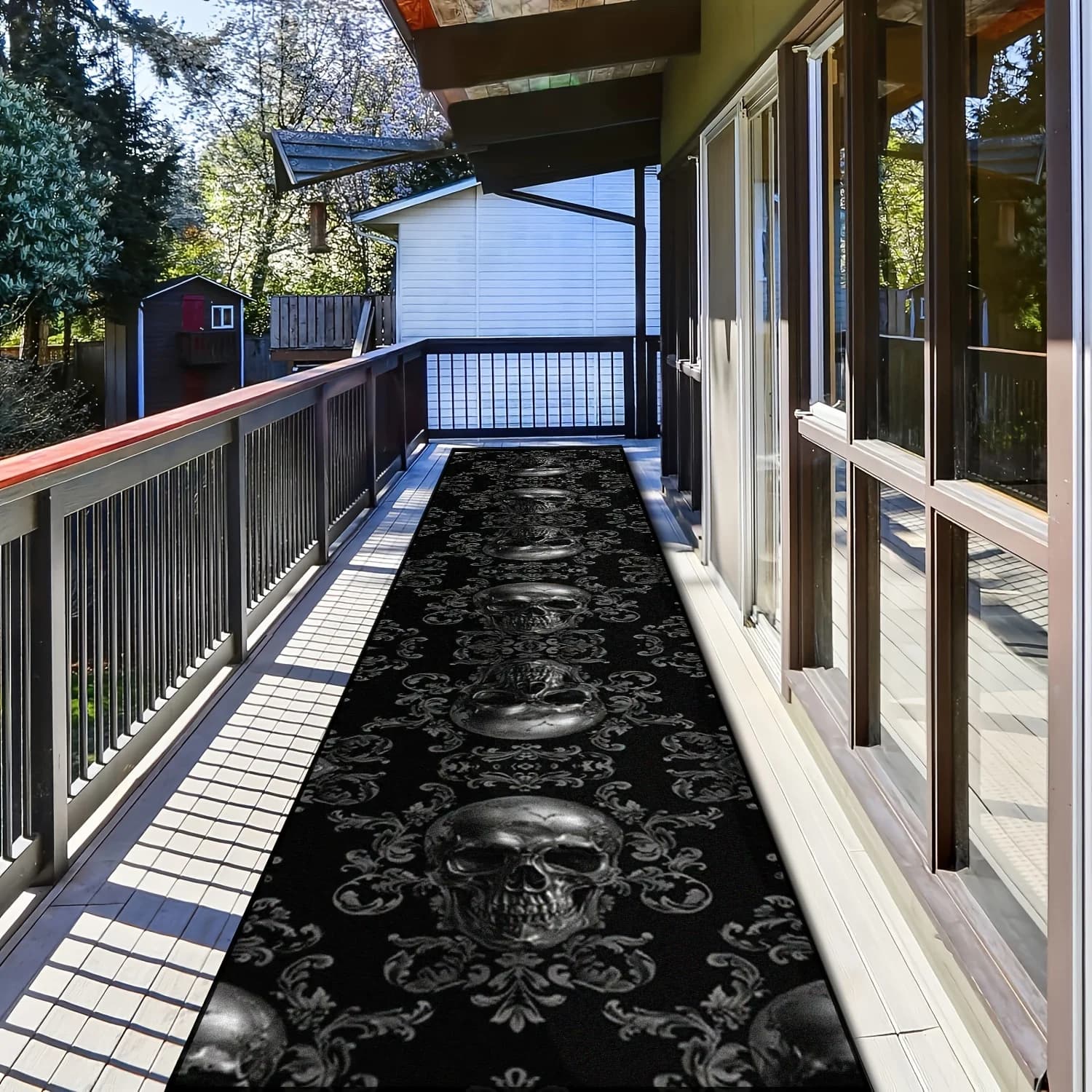VIKAMA Carpet with Black Skull Halloween Decoration Large gothic style carpet for balcony Hall carpet Kitchen cap Zerbino