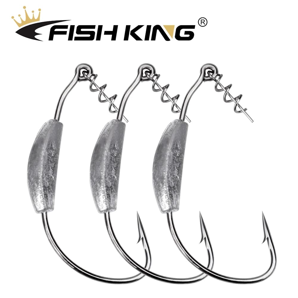 FISH KING 5 pezzi ami da pesca offset 2g-7g gancio a manovella ponderato esche morbide gancio spinato gancio a vite senza fine per Texas Rigs attrezzatura da pesca