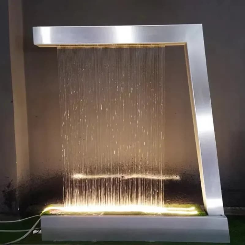 Rectangle Garden Outdoor Stainless Steel Waterfall Fountain with Rain Curtain Water Feature