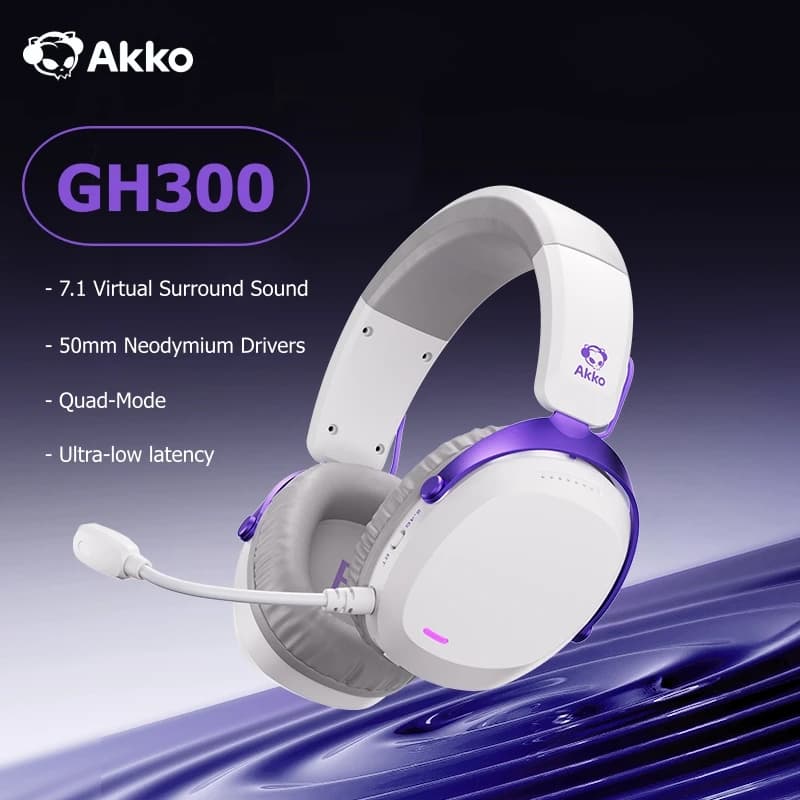 Akko GH300 Headphones 7.1 Virtual surround sound Ultra-low Latenza Quad-Mode Wireless Head mounted music sports gaming head